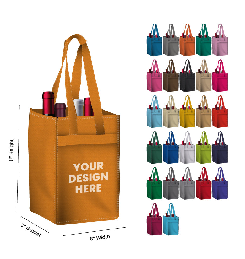 Reusable 4-Bottle Tote Bag 8 x11 x 8 with Bottom Gusset